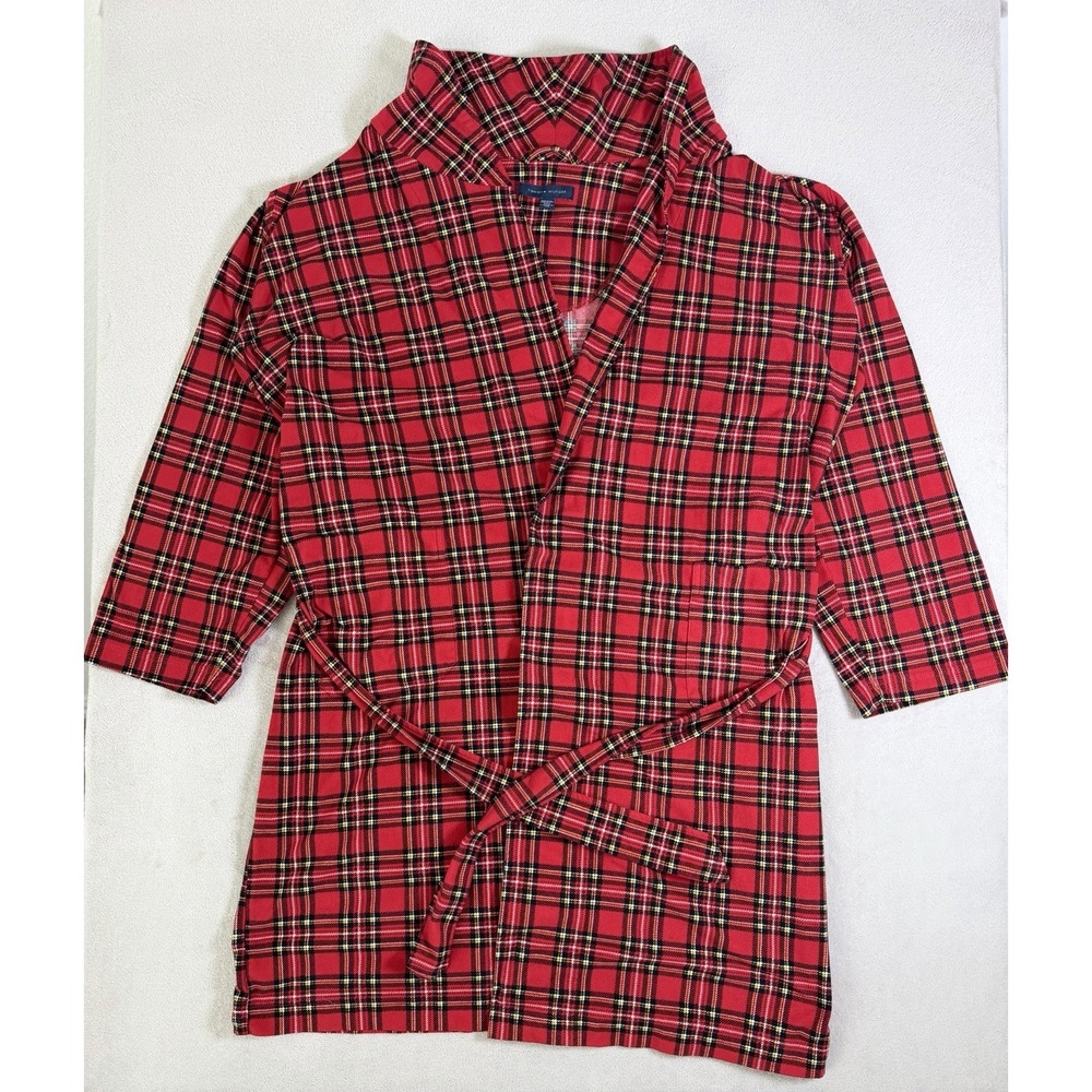 Tommy Hilfiger Bathrobe One Size Red Tartan Plaid Belted Lounge Robe - Picture 2 of 16
